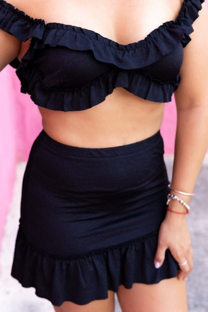 Black Ruffle Skirt set